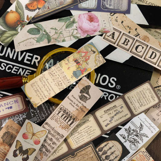 JIANQI 30pcs Vintage Long strip Sticker Pack Junk Journal DIY Scrapbooking Supplies Collage Stationery Stickers