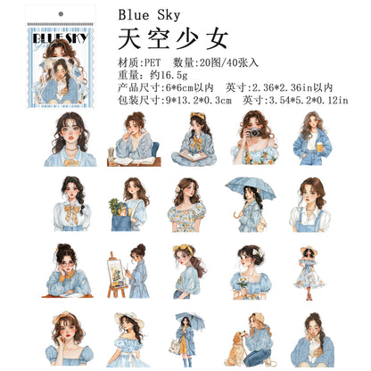 JIANQI 40 Pcs Large size Beautiful Girl Stickers hand tent DIY Stick Labels Scrapbooking Material Junk Journal Supplies