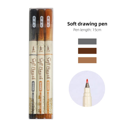 JIANWU 3 Pcs/set Simple Soft Tip Single Head/double Head Soft Painting Pen Set Creative DIY Journal Student Supplies Stationery