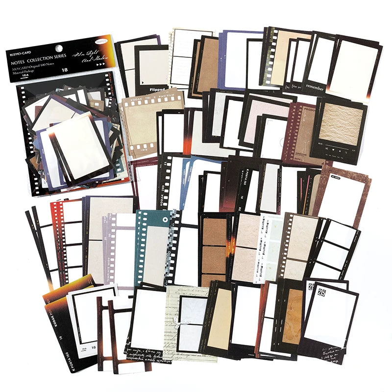 100pcs Vintage Writable Paper Frame Memo Pad Deco Material Paper Scrapbooking Collage Diary Junk Journal Plant Aesthetic Label