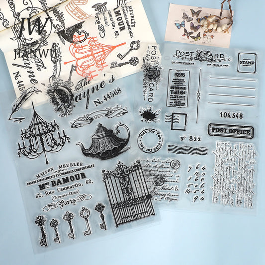 JIANWU Vintage Character Music Score Letter Landscape Material Collage Transparent Silicone Stamp Creative Journal Stationery