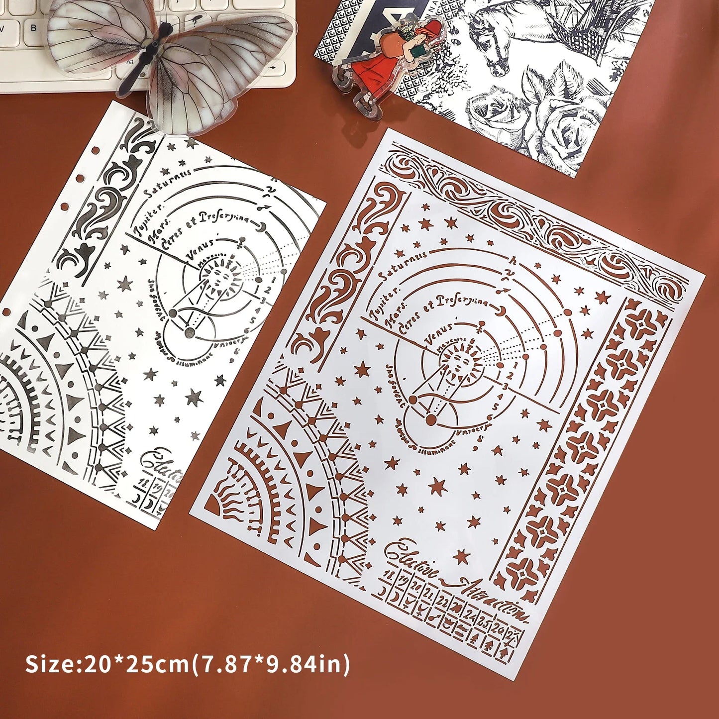 JIANWU Vintage Planetary Chart Symbol Border Flower Landscape Material Collage stamp Shading Board Creative Journal Stationery