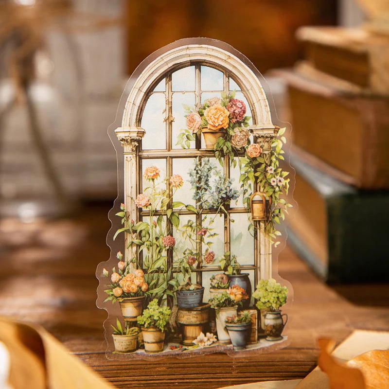 JIANQI 10pcs/pack Flowers Window Sticker PET Materials Collage Junk Journal DIY Scrapbooking Supplies Aesthetics Decor Sticker