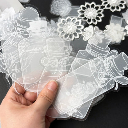 40pcs Transparent PET Vintage Bottle Flowers Crystal Ink Stickers Scrapbook DIY Sticker Craft Journaling Scrapbooking Material