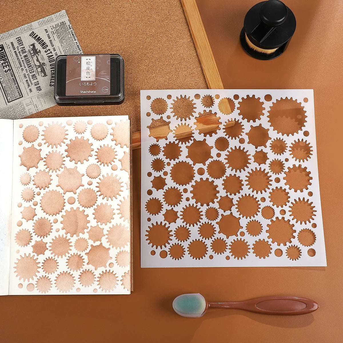 JIANWU Red Brick Honeycomb Fish Scale Graphic Plastic Masking Panel Material Stamp Creative DIY Student Supplies Stationery