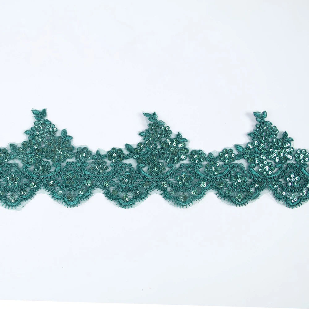1Yard Sequins Eyelash Car Bone Lace White Lace Fabric Wedding Dress Accessories 14CM Wide