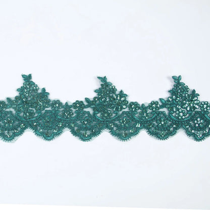 1Yard Sequins Eyelash Car Bone Lace White Lace Fabric Wedding Dress Accessories 14CM Wide