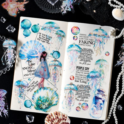 JIANQI 30 pcs Die cutting sticker jellyfish series Dreamlike watercolor jellyfish ocean hand tent DIY decor scrapbook material