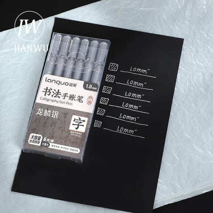 JIANWU 6 Pcs/set Stackable Calligraphy Hand-painted Watercolor Marker Pen Write Smoothly Creative Student Supplies Stationery