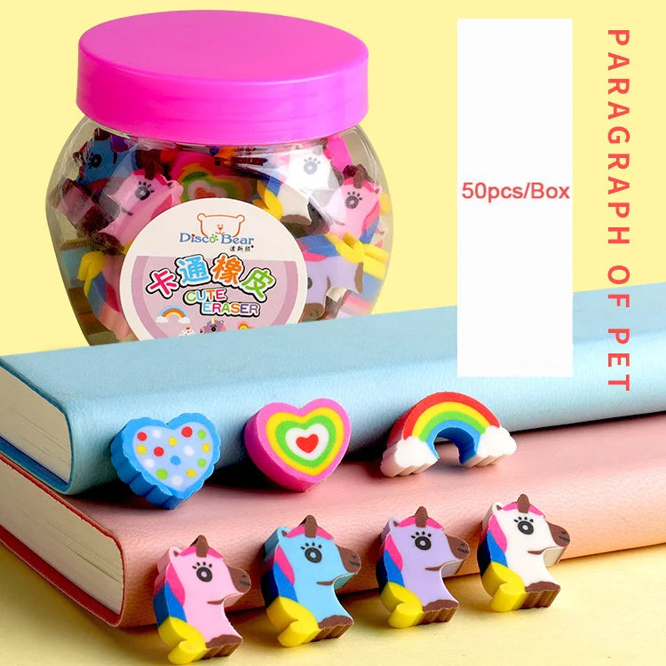50pcs Cute Rubber Eraser Creative Animal Fruit Pencil Erasers Mini Kawaii Kids Writing Student Stationery Correction Supplies