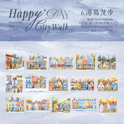 JIANQI 30pcs city Landscape Material Stickers Scrapbooking Junk Journal Creative Stationery DIY Deco Stickers School Supplies
