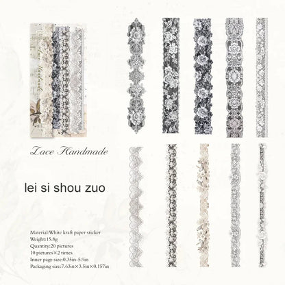JIANWU Handmade Gallery Series Vintage Lace Flower Bow Landscape Material Collage Strip Sticker Creative DIY Journal Stationery