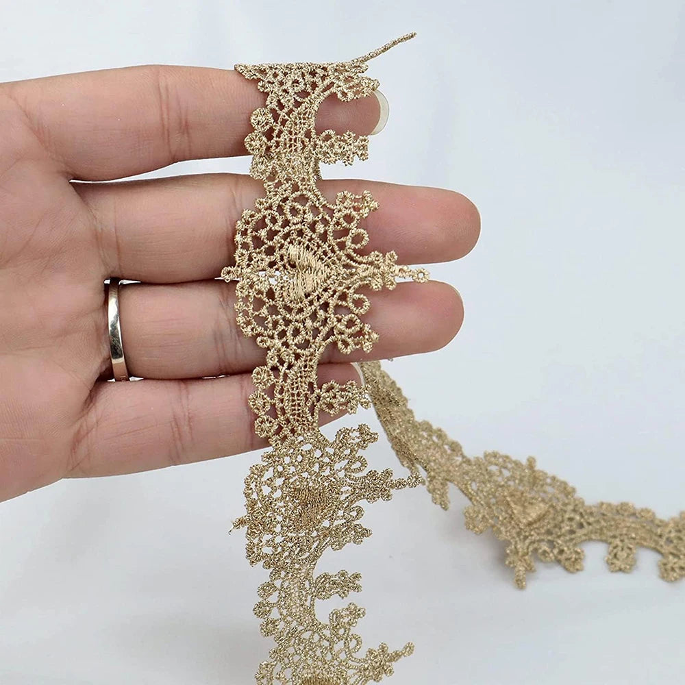 1 Yard Black White Gold Thread Embroidery Lace Fabric DIY Curtain Clothing Accessories Applique Sewing For Wedding Crafts