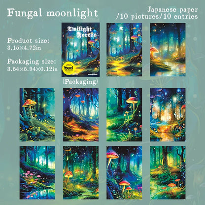 10pcs Night Forest Landscape Material Stickers Scrapbooking Junk Journal Creative Stationery DIY Deco Stickers School Supplies
