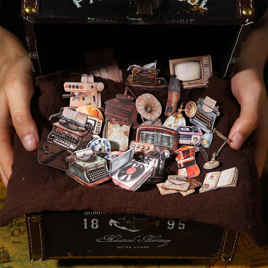 JIANQI 20pcs Vintage Treasure Box Stickers paper Materials Collage Junk Journal DIY Planner Decor Twinkle Stickers Scrapbooking