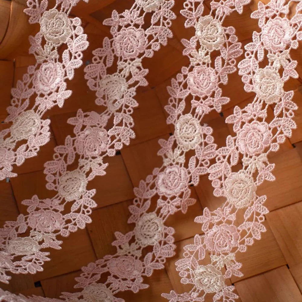 1 Yard Pink Embroidered Lace Ribbon Water Soluble Fabric DIY Garment Accessories Lace Trim Sewing Craft 3.5cm Wide