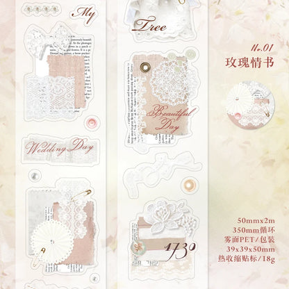 JIANQI 50mm*2m 1pc PET Tape Stickers Creativity Scrapbooking Hand Account Adhesive hand made Diy Junk Journal Craft Supplies