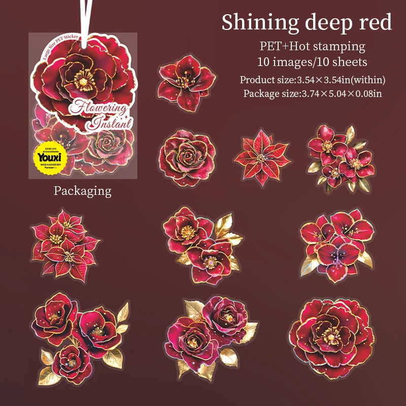 JIANQI 10pcs Transparent Flowers PET Stickers Scrapbooking Materials DIY Junk Journal Collage Collage language Decor Stickers