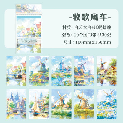 JIANQI 30 pcs Landscape material paper Decorative Diary Album Scrapbooking material Background paper junk journal supplies