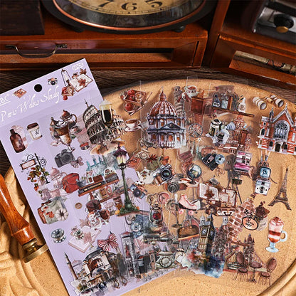 JIANQI 6pcs Literary Retro Stickers PET Materials DIY Scrapbooking Art Collage Stationery Planner Decor Diary Stickers