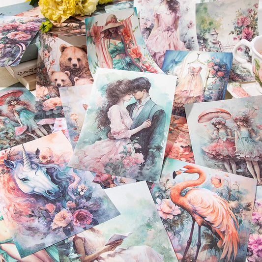 JIANQI 30pcs Vintage Flowers Landscape Materials Paper DIY Scrapbooking Junk Journal Collage Photo Album Retro Background Paper