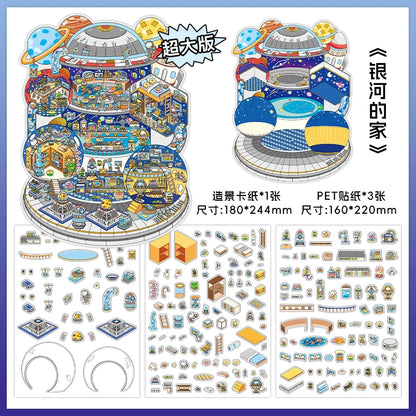 JIANQI Scene Miniature Stickers Storage Stickers DIY Cabin Scene Stacking and Pasting Scrapbooking Material Scrapbook Kit