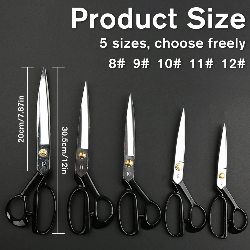 1Pcs Black Sewing Scissors Tailor Scissors Sharp Stainless Steel Needlework Embroidery Knitting Sewing Tool 8#/9#/10#/11#/12#