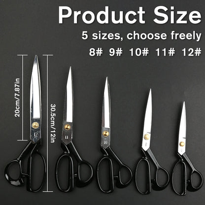 1Pcs Black Sewing Scissors Tailor Scissors Sharp Stainless Steel Needlework Embroidery Knitting Sewing Tool 8#/9#/10#/11#/12#