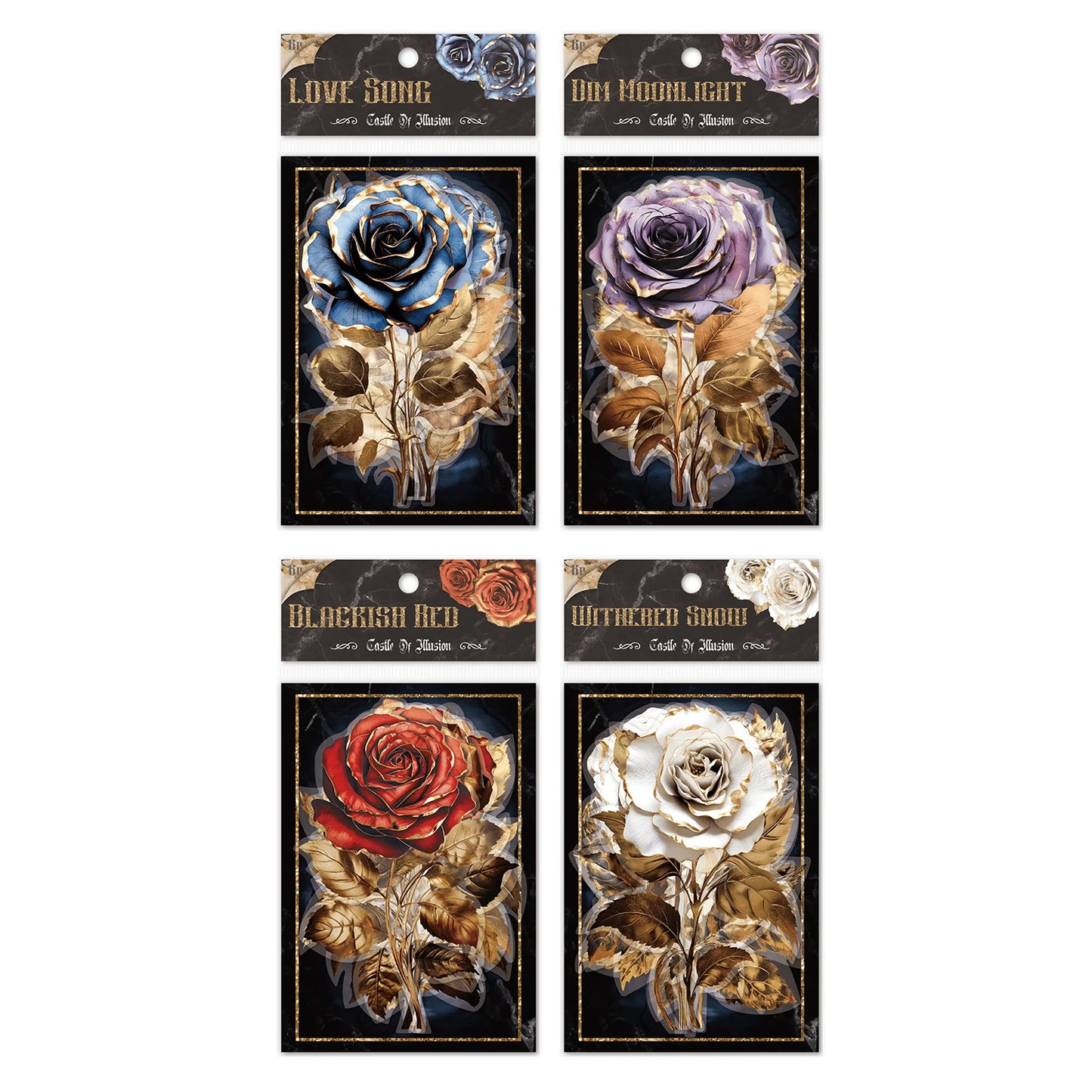 JIANQI 6pcs/pack PET Floral Stickers Big Size DIY Scrapbooking Art Collage Diary Materials Decor Aesthetics Sticker Stationery