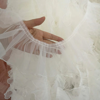 1 Yard Black White Organza Lace Fabric  Pleated Waves And Three-Dimensional  For Clothing Home Trimming Accessories Sew Applique