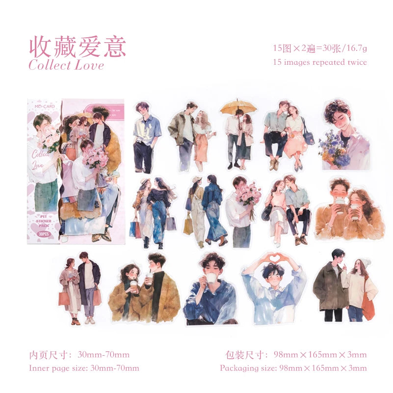 JIANQI 30pcs/pack PET Ins Stickers Girls Life Combo Kit DIY Scrapbooking Materials Collage Stationery Decor Diary Supplies