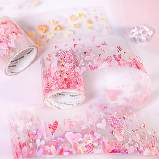 JIANQI 40mm*2m Decoration Adhesive Tape love heart PET Tapes Masking Tapes stickers Aesthetic Stationery Scrapbook Supplies
