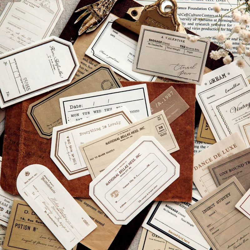 100pcs Vintage Writable Paper Frame Memo Pad Deco Material Paper Scrapbooking Collage Diary Junk Journal Plant Aesthetic Label