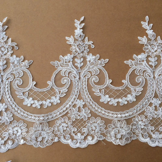 1Yard White Black Cording Lace Fabric Flower Mesh Lace Trim Applique Sewing Clothing Craft 24cm Wide