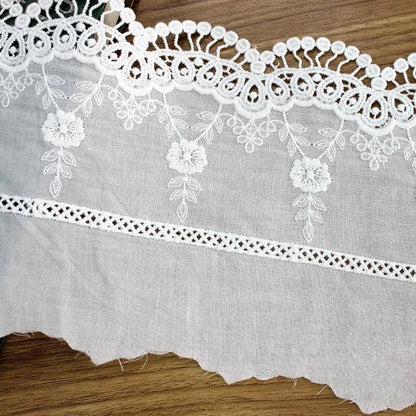 1 Yard White Embroidery Flower Cotton Lace Fabric DIY Clothing Dress Skirt Curtain Handmade Sewing Trim Accessories Crafts