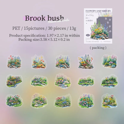 JIANQI 30pcs/pack PET Stickers Flowers and shrubs Decor Junk Journal DIY Srapbooking Creative Stationery Collage Photo Album