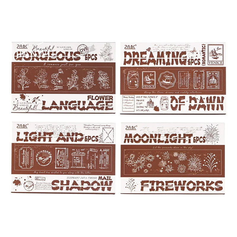 JIANWU 6 Pcs/box The Seal of Elegance Series Vintage Material Collage Wooden Stamp Creative Journal Student Supplies Stationery