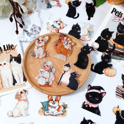 JIANQI 40 pcs PET Animal theme Stickers Cat dog girl Decorative handmade Scrapbooking Material Diary Album Craft Supplies