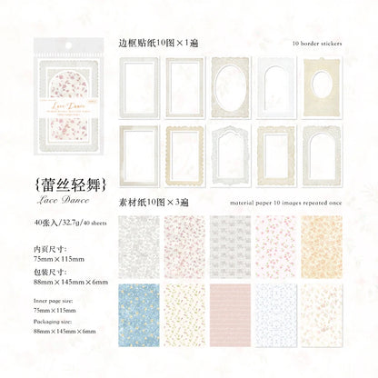 JIANQI 40pcs/pack Hollow border Scrapbooking Material Set Sticker Aesthetic Planner Decoration for Junk Journal Supplies