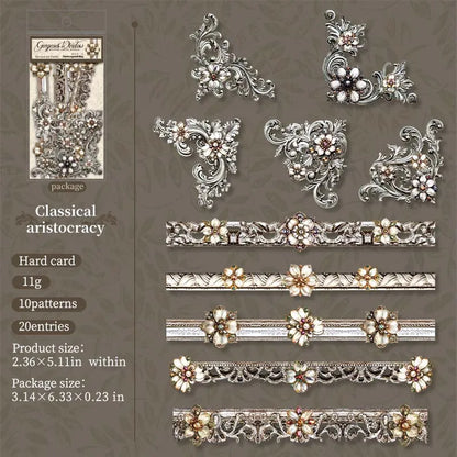 JIANQI 20pcs Strip Corner Sticker Pack baroque style Junk Journal DIY Scrapbooking School Supplies Collage Stationery Stickers