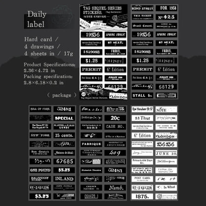 JIANQI 4pcs/pack Retro label alphanumeric Stickers DIY Scrapbooking Art Collage Stationery Planner Decor Diary Sticker