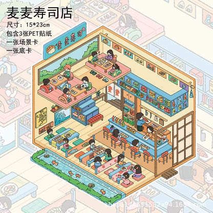 Cartoon Multi Scene Sticker Collection DIY Sticker Pocket Cabin Scene Stacking Pasting Christmas Birthday Gift for Kid Child