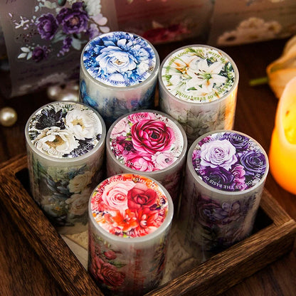JIANQI 65mm*3m Flowers Tapes Waterproof PET Aesthetic Stationery DIY Scrapbooking Collage Junk Journal Craft Decor Tapes