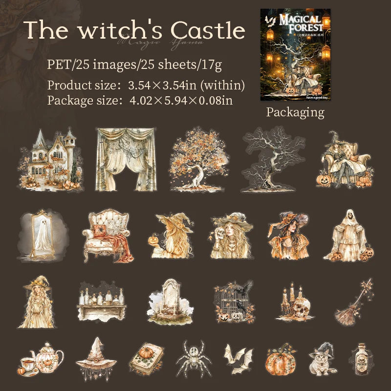 JIANQI 25 pcs Enchanted Forest Series PET material Decorative sticker Diary Album Scrapbooking material Junk Journal Supplies