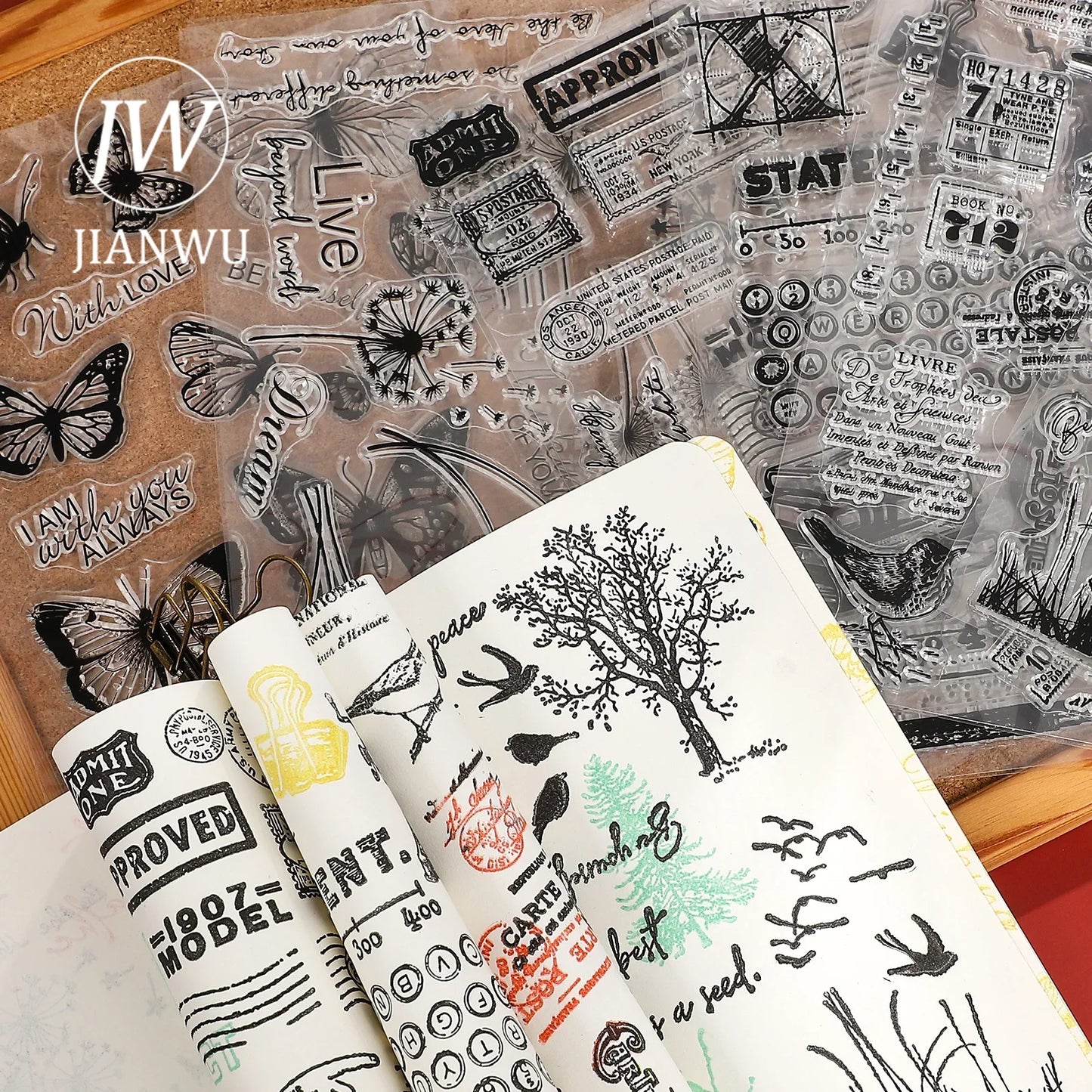 JIANWU Vintage Tree Plant Flower Butterfly Label Bill Landscape Material Collage Silicone Stamp Creative DIY Journal Stationery