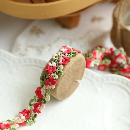 1Yard Pink Green Lace Trim Craft Flower Lace Fabric Venise Floral Embroidered Applique Decorated Lace Ribbon 2CM Wide