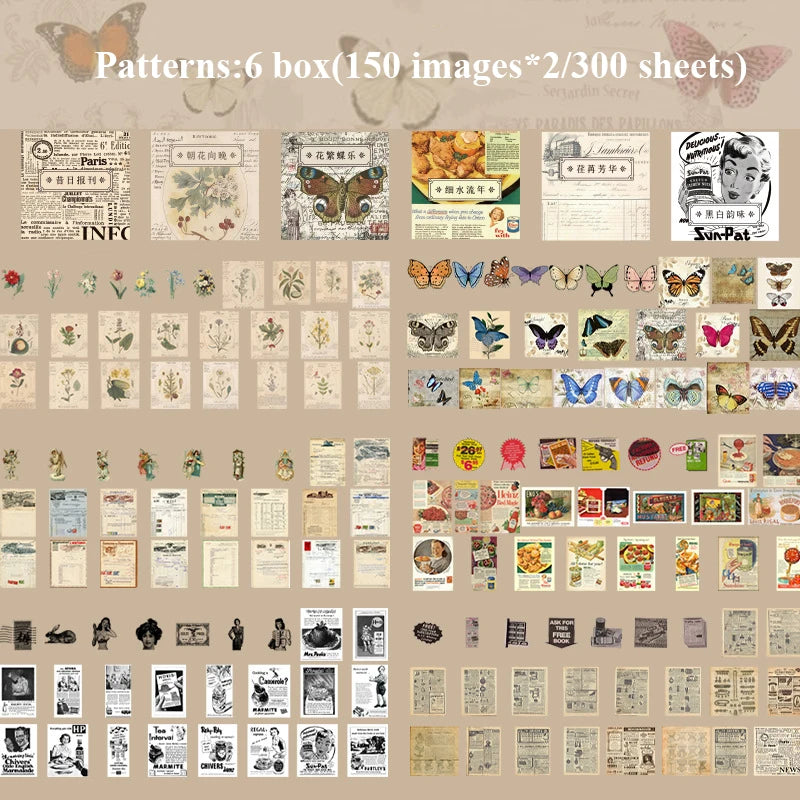 JIANQI 300pcs/pack Cute Stickers Film Paper Junk Journal Art Collage DIY Photo Album DIY Craft Scrapbooking School Supplies