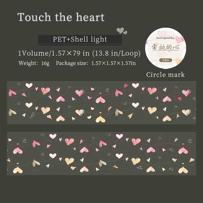 JIANQI 40mm*2m Decoration Adhesive Tape love heart PET Tapes Masking Tapes stickers Aesthetic Stationery Scrapbook Supplies