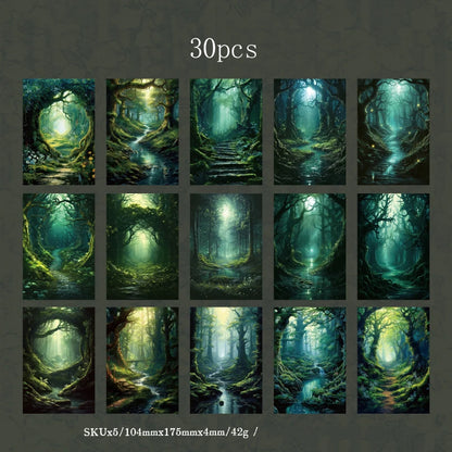 JIANQI 30pcs/pack Retro Magic Forest Materials Paper Decorative Diy Diary Album material junk journal Scrapbooking supplies
