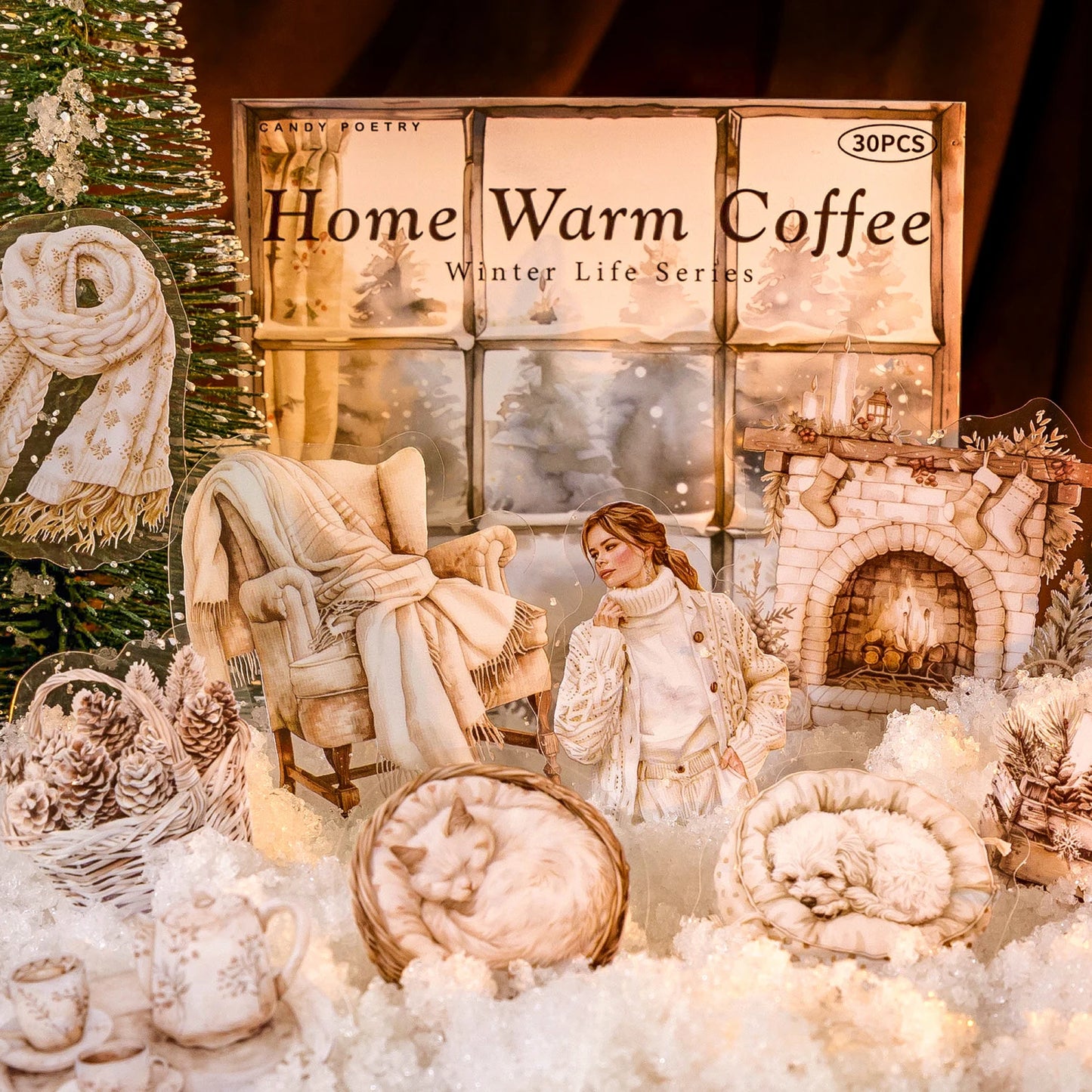 JIANQI 30pcs Winter Life Stickers Aesthetic Landscape Decorative Scrapbooking Diary Album Collage material junk journal supplies